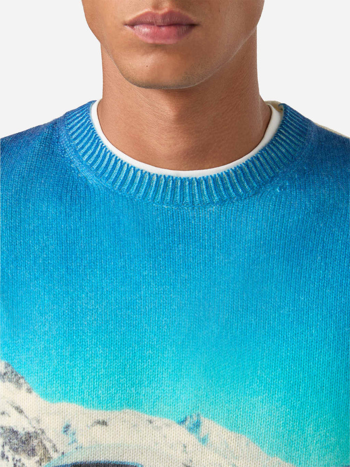 Maglia girocollo Heron grigia in misto lana e cashmere con intarsio e ricamo jet privato | Special edition