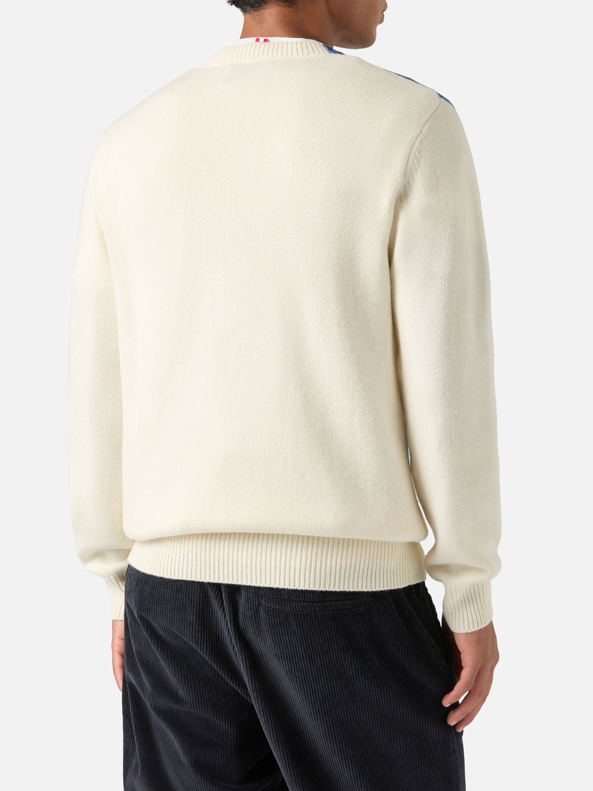 Grey Heron wool and cashmere blend crewneck with private jet intarsia and embroidery | Special edition
