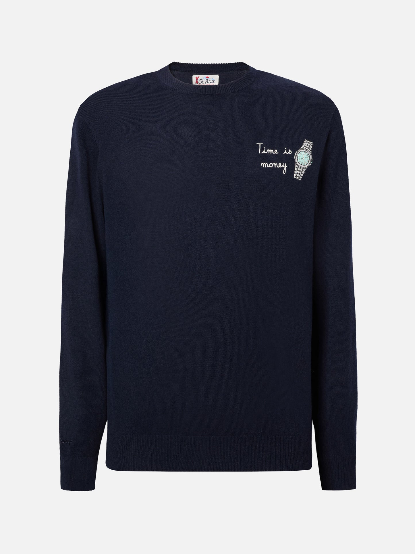 Maglione a girocollo Heron Light con ricamo orologio Time is Money
