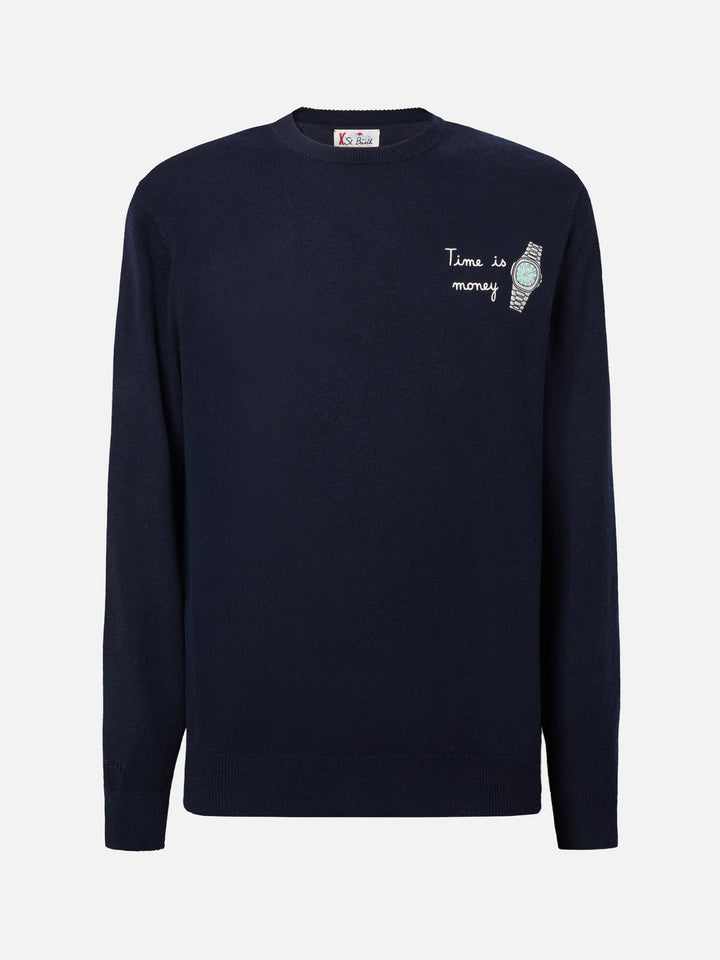 Maglione a girocollo Heron Light con ricamo orologio Time is Money