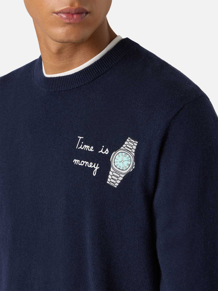 Maglione a girocollo Heron Light con ricamo orologio Time is Money