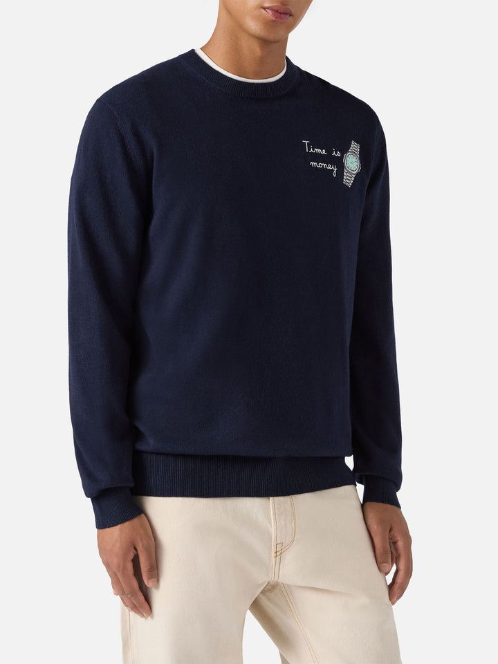 Maglione a girocollo Heron Light con ricamo orologio Time is Money