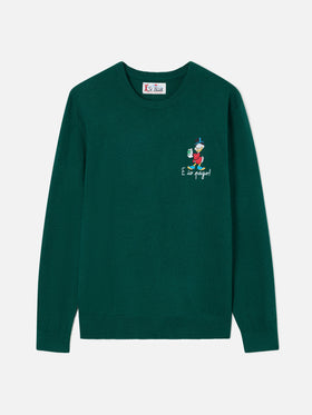Green Heron Light wool and cashmere blend crewneck with Scrooge McDuck embroidery | Special edition