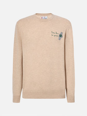 Maglione a girocollo Heron Light con ricamo orologio Time has no price