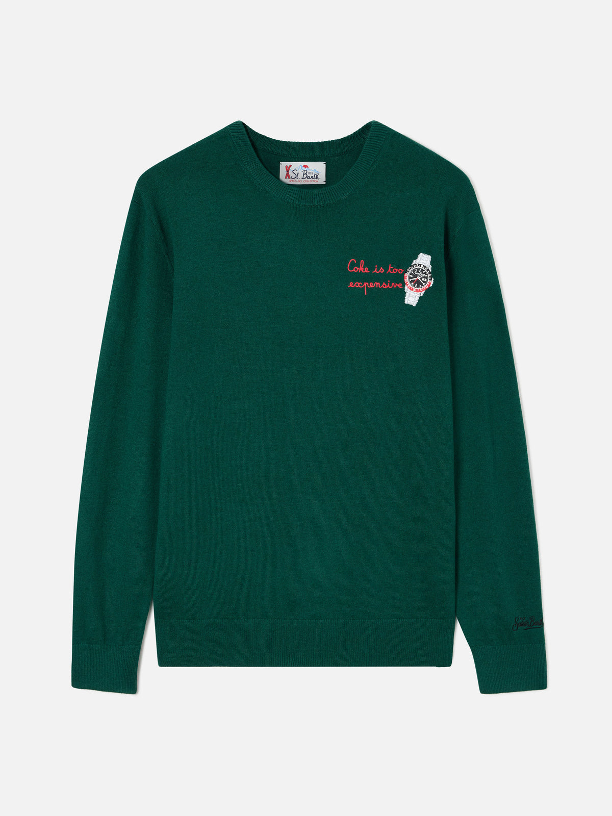 Green Heron Light wool and cashmere blend crewneck with watch embroidery