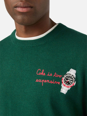 Pull col rond Green Heron en mélange de laine légère et cachemire avec broderie montre 