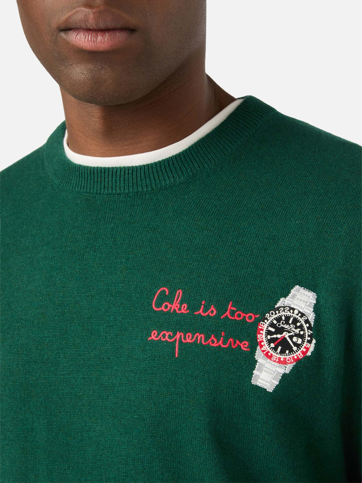 Green Heron Light wool and cashmere blend crewneck with watch embroidery