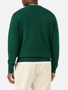 Pull col rond Green Heron en mélange de laine légère et cachemire avec broderie montre 