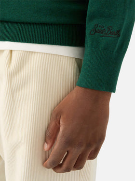 Pull col rond Green Heron en mélange de laine légère et cachemire avec broderie montre 