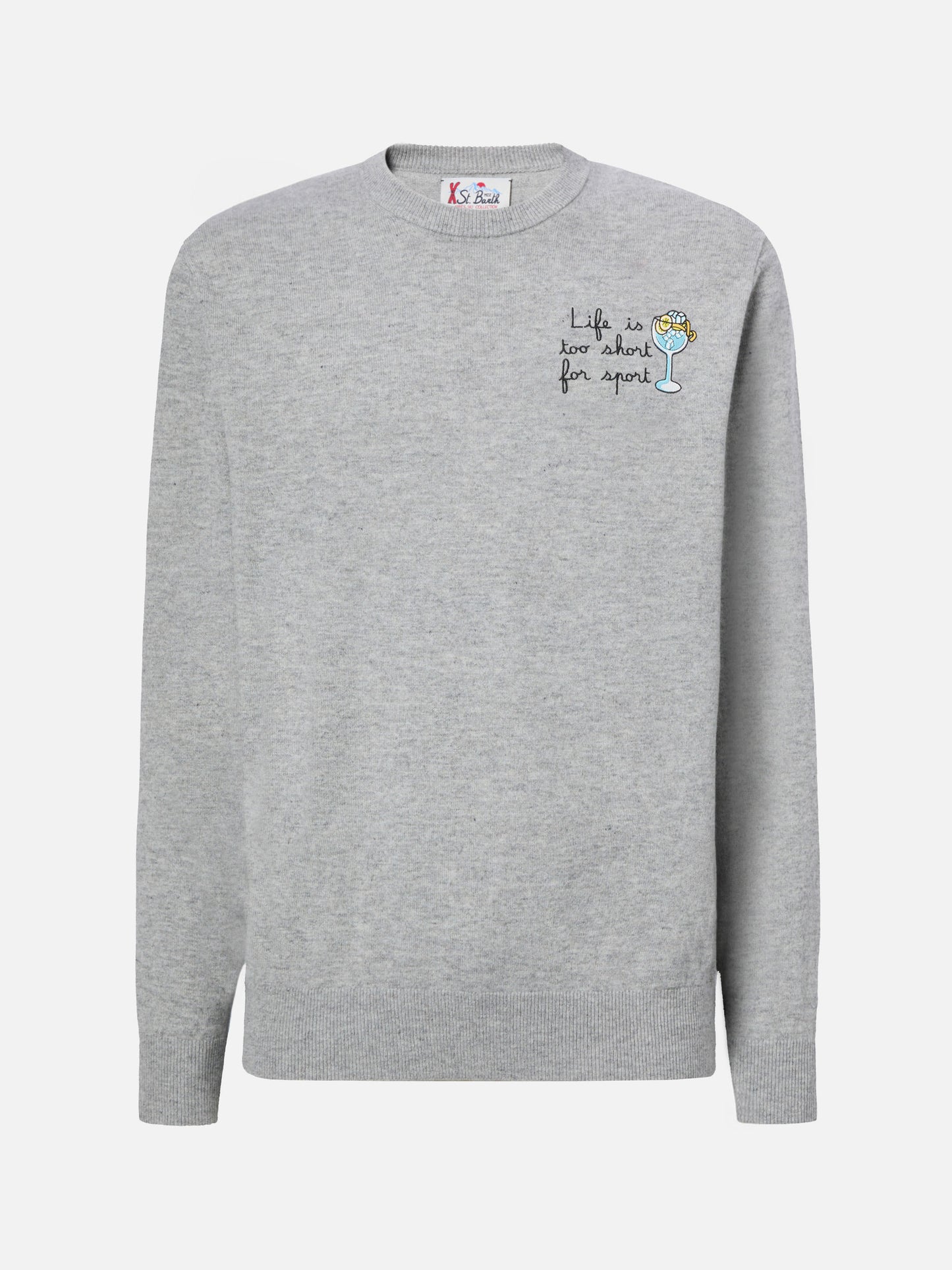 Maglione a girocollo Heron Light con ricamo Life is too short for sport