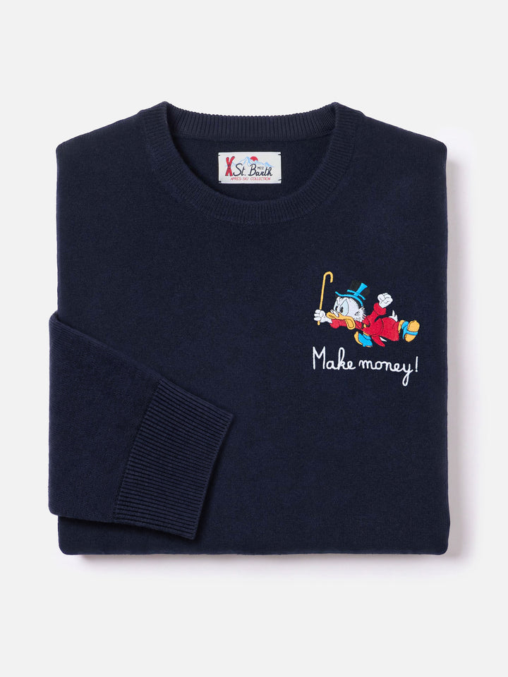 Girocollo in misto lana e cashmere Heron Light blu navy con ricamo Zio Paperone | Special edition