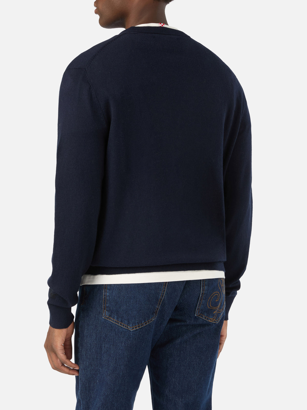Pull ras-du-cou Heron Light en mélange de laine et cachemire Navy blue avec broderie Non Voglio Mica La Luna 