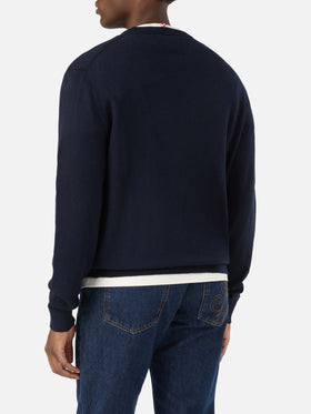 Pull ras-du-cou Heron Light en mélange de laine et cachemire Navy blue avec broderie Non Voglio Mica La Luna 