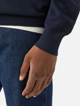 Pull ras-du-cou Heron Light en mélange de laine et cachemire Navy blue avec broderie Non Voglio Mica La Luna 