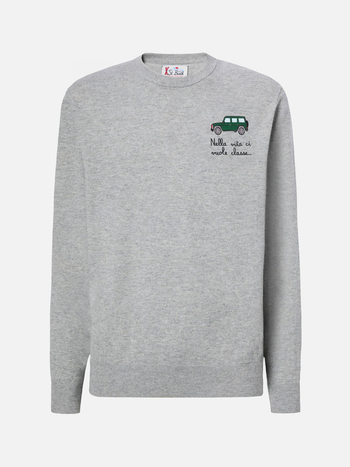 Crewneck sweater Heron Light with Nella vita ci vuole classe embroidery