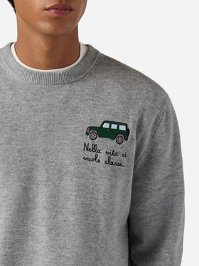 Maglione a girocollo Heron Light con ricamo Nella vita ci vuole classe