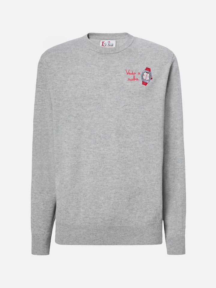 Crewneck sweater Heron Light with Vado a ruba embroidery