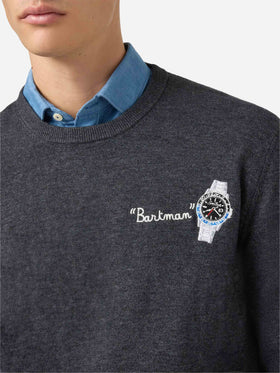 Rundhalspullover Heron Light mit Bartman-Stickerei