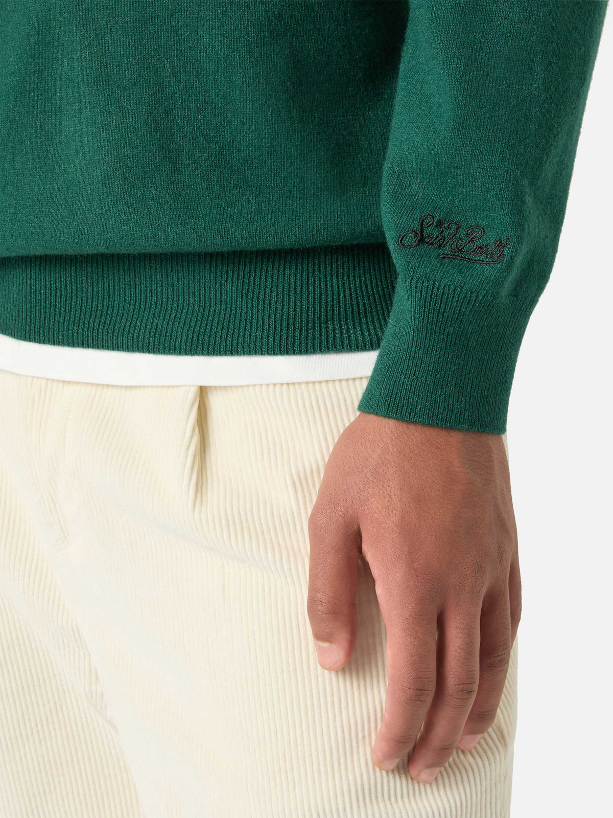 Green Heron Light wool and cashmere blend crewneck with Snoopy embroidery | Special edition