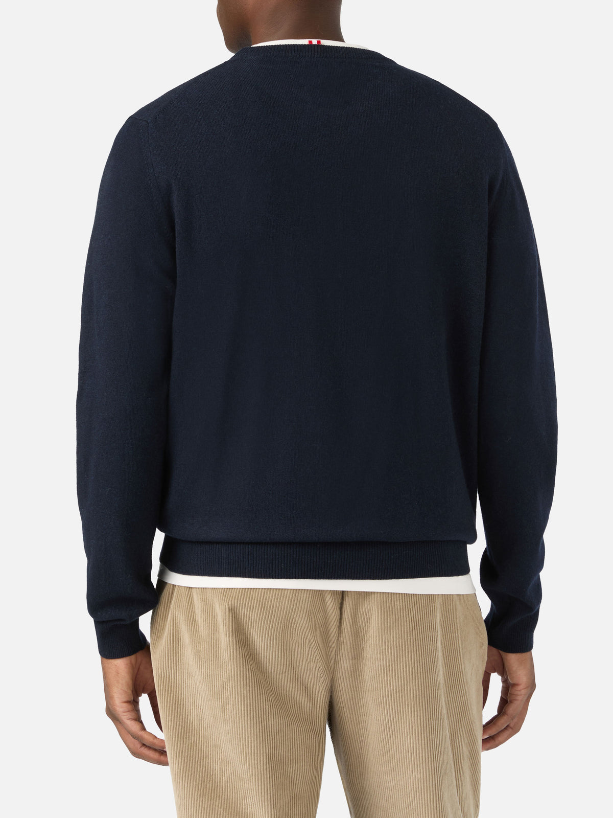 Navy blue Heron Rundhalsausschnitt aus leichtem Wolle-Kaschmir-Mix mit E Damme Tregua-Stickerei | Special edition 