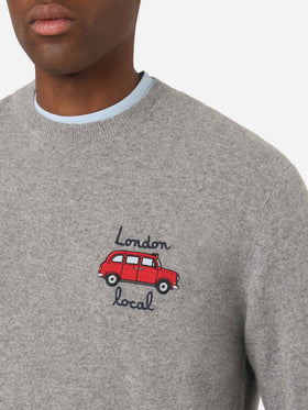 Grey Heron Pull ras-du-cou en mélange de laine légère et cachemire avec broderie Mini | Special edition 