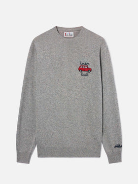 Grey Heron Light wool and cashmere blend crewneck with Mini embroidery | Special edition