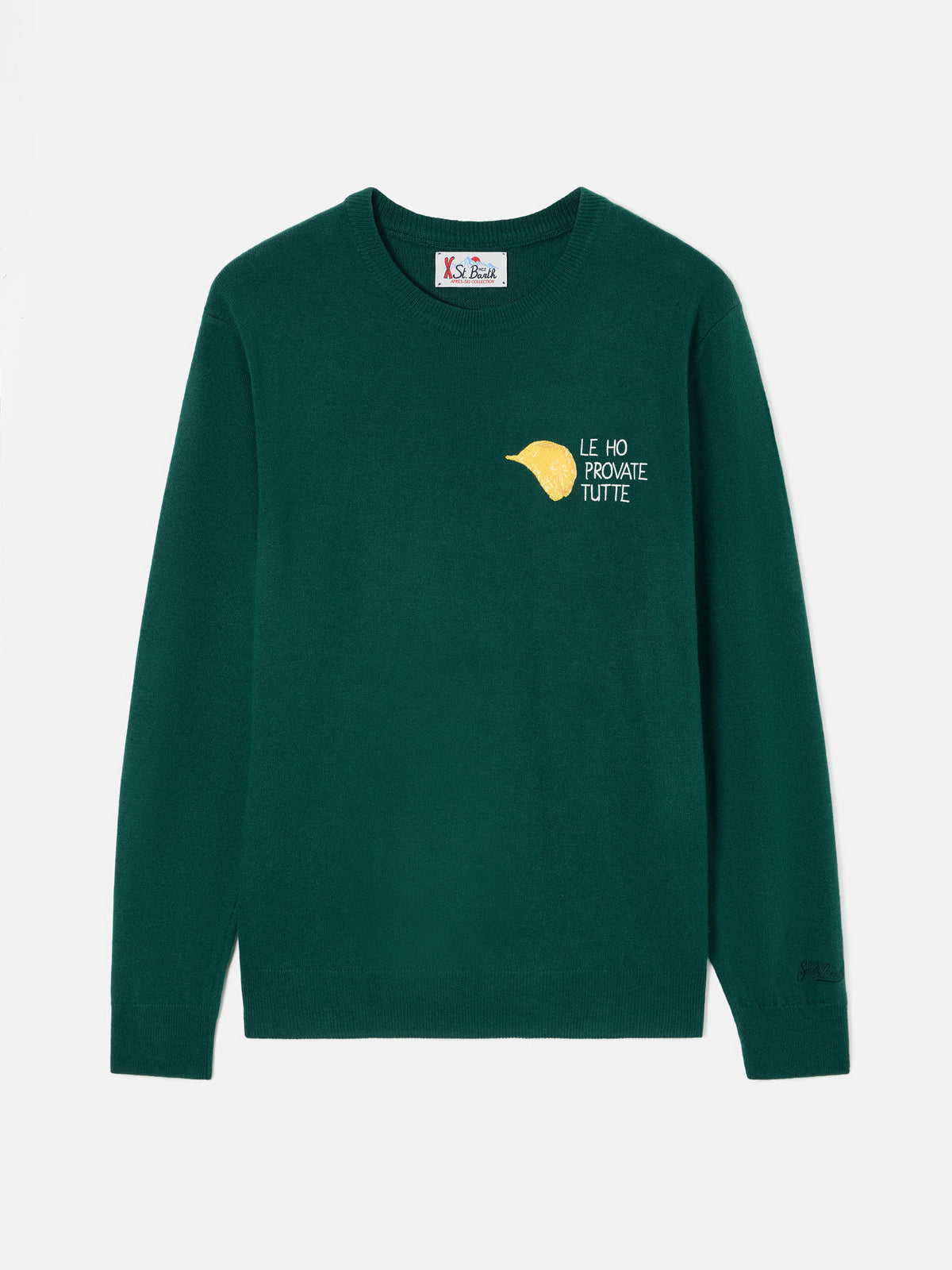 Green Heron Rundhals-Pullover aus leichter Woll- und Kaschmirmischung mit Amica Chips-Stickerei | Special edition 