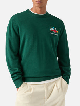Green Heron Light wool and cashmere blend crewneck with Scrooge McDuck embroidery | Special edition