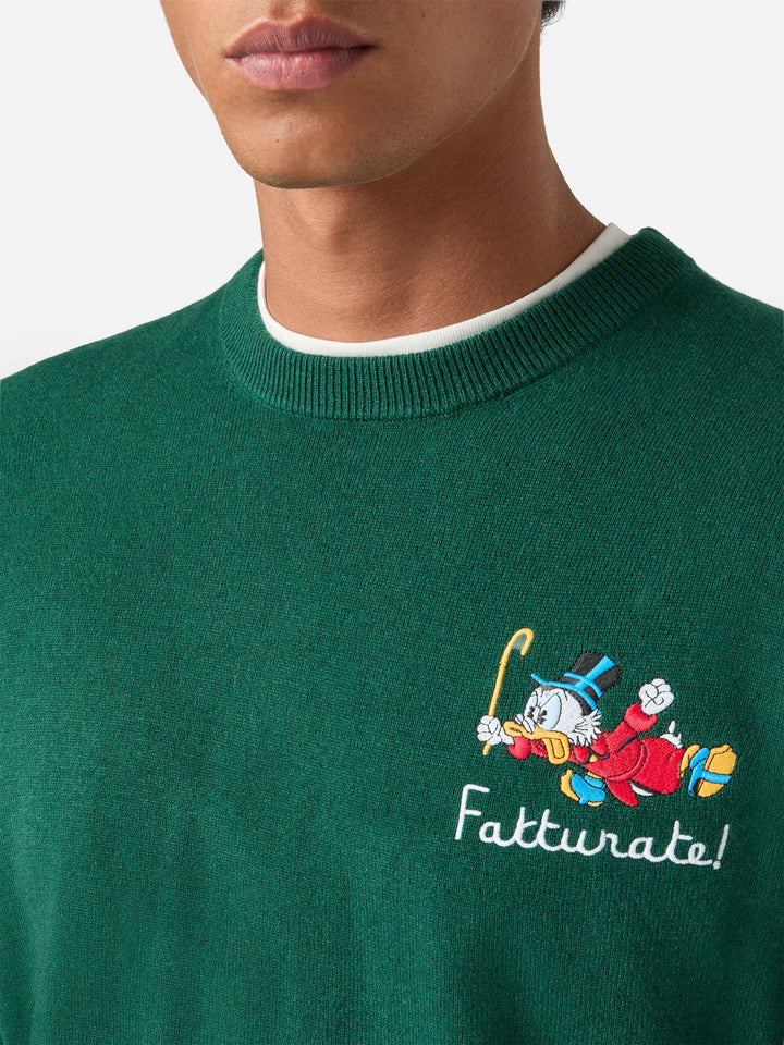 Green Heron Light wool and cashmere blend crewneck with Scrooge McDuck embroidery | Special edition