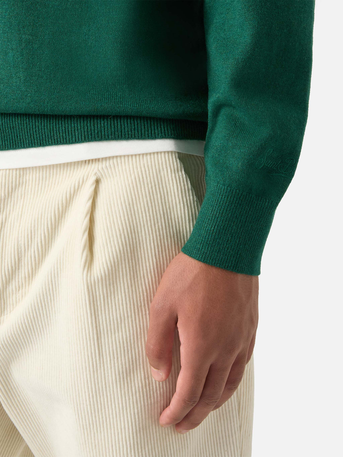 Green Heron Light wool and cashmere blend crewneck with Scrooge McDuck embroidery | Special edition