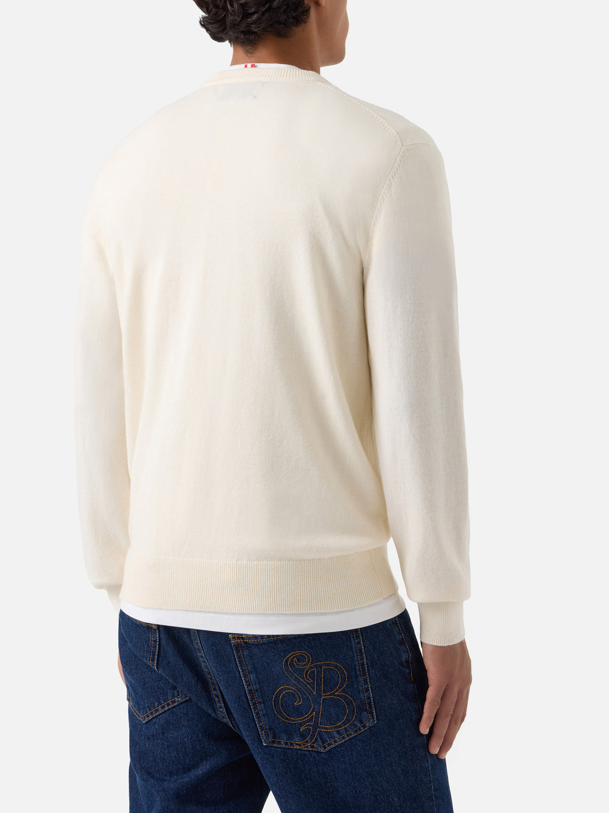 Girocollo in misto lana e cashmere Heron Light bianco panna con ricamo Zio Paperone | Special edition