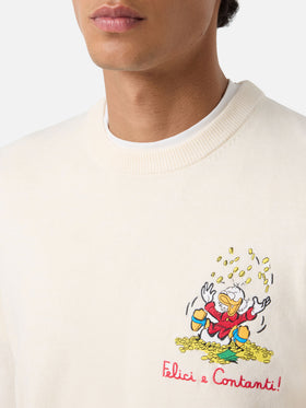 Girocollo in misto lana e cashmere Heron Light bianco panna con ricamo Zio Paperone | Special edition