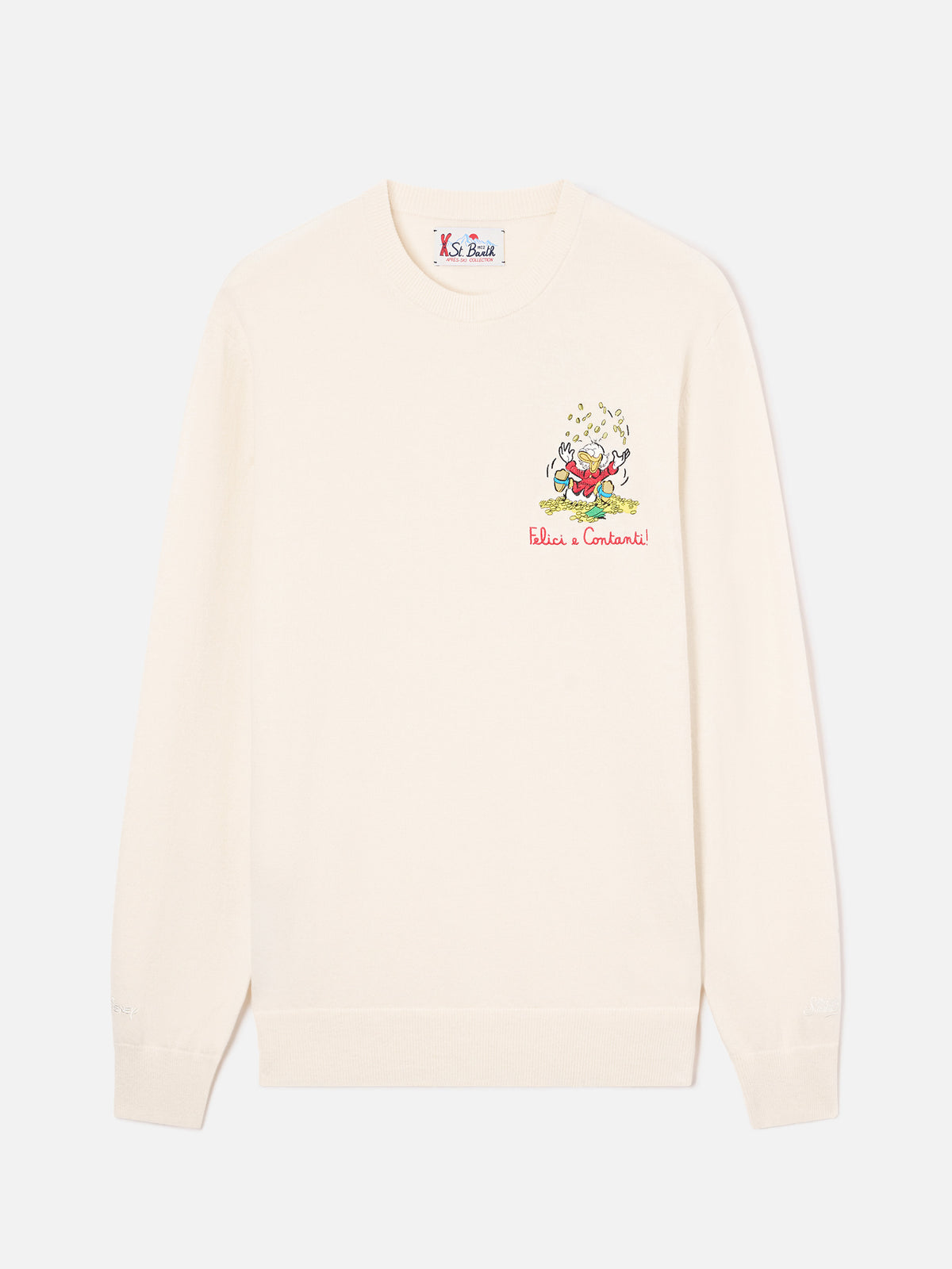 Girocollo in misto lana e cashmere Heron Light bianco panna con ricamo Zio Paperone | Special edition