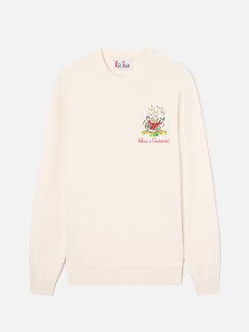Girocollo in misto lana e cashmere Heron Light bianco panna con ricamo Zio Paperone | Special edition