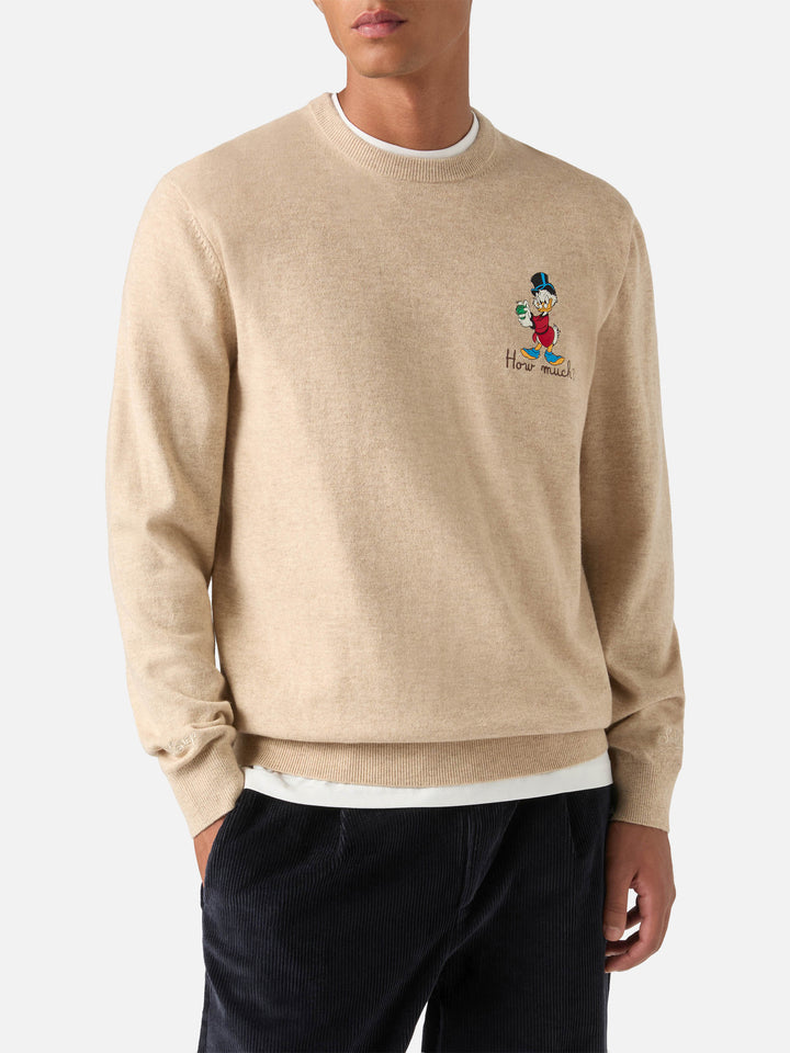 Beige Heron Light wool and cashmere blend crewneck with Scrooge McDuck embroidery | Special edition