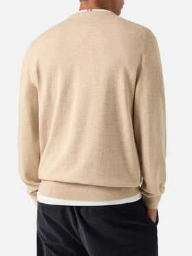 Pull col rond Beige Heron en mélange de laine légère et cachemire avec broderie Scrooge McDuck | Special edition 