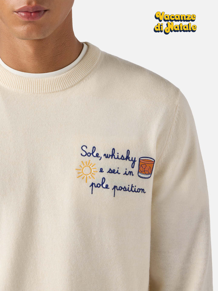 Maglione a girocollo Heron Light con ricamo Sole, wishky e sei in pole position! | VACANZE DI NATALE SPECIAL EDITION