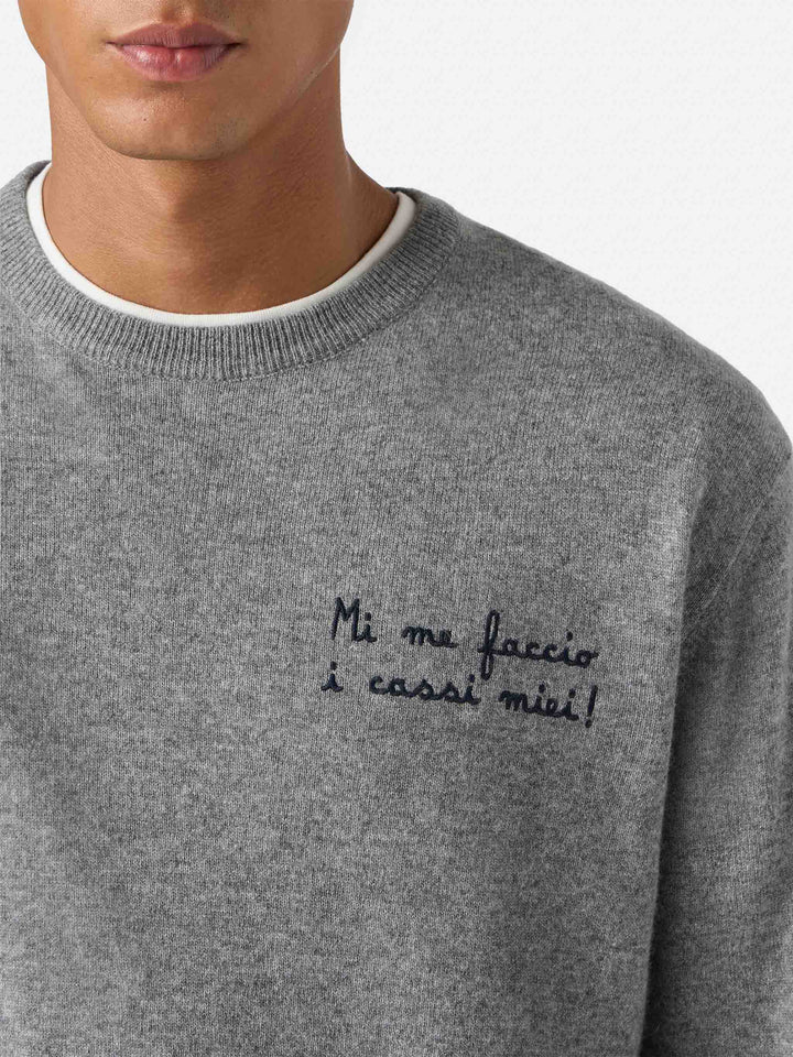 Crewneck sweater Heron Light with Mi me faccio i cassi miei! embroidery | VACANZE DI NATALE SPECIAL EDITION