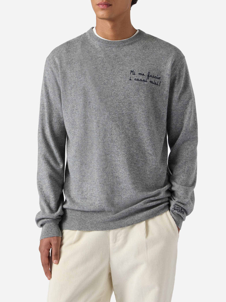 Crewneck sweater Heron Light with Mi me faccio i cassi miei! embroidery | VACANZE DI NATALE SPECIAL EDITION