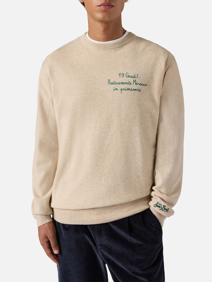 Maglione a girocollo Heron Light con ricamo 19 gradi. Praticamente Marocco in primavera! | YUPPIES SPECIAL EDITION