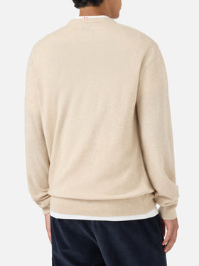 Heron Light Rundhals-Strick in Beige mit Wall Street Money Sleep-Stickerei 