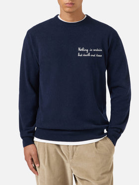 Maglia girocollo Heron Light blu navy in misto lana e cashmere con ricamo Nothing Is Certain | Special edition