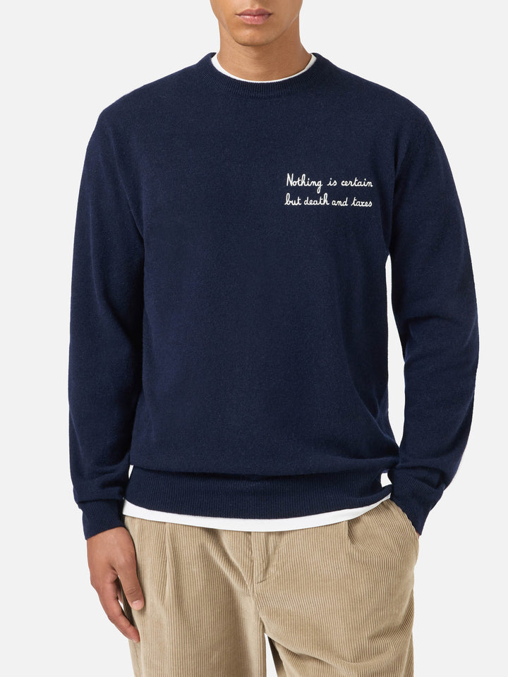 Maglione Heron Light girocollo blu navy con ricamo
