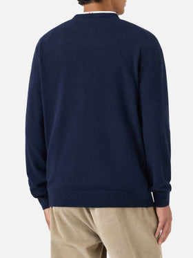 Maglia girocollo Heron Light blu navy in misto lana e cashmere con ricamo Nothing Is Certain | Special edition