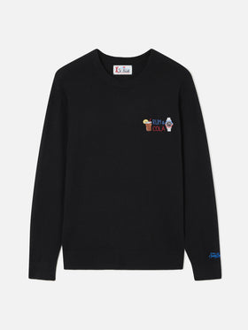 Black Heron Light wool and cashmere blend crewneck with Rum & Cola embroidery