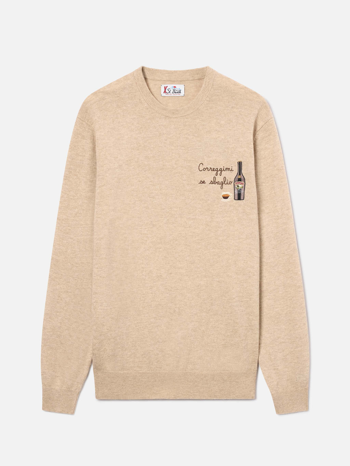 Beige Heron Light wool and cashmere blend crewneck with Baileys embroidery | Special edition