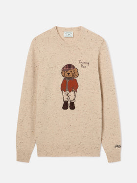 Grey Heron Donegal knit crewneck with poodle patch