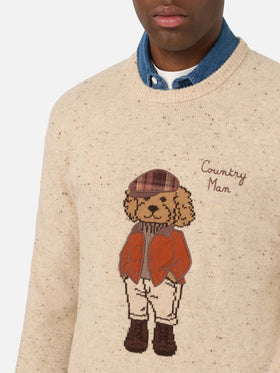 Grey Heron Donegal knit crewneck with poodle patch