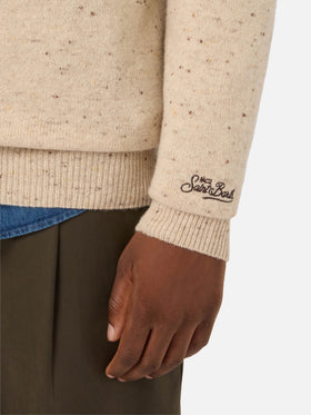 Grey Heron Donegal knit crewneck with poodle patch