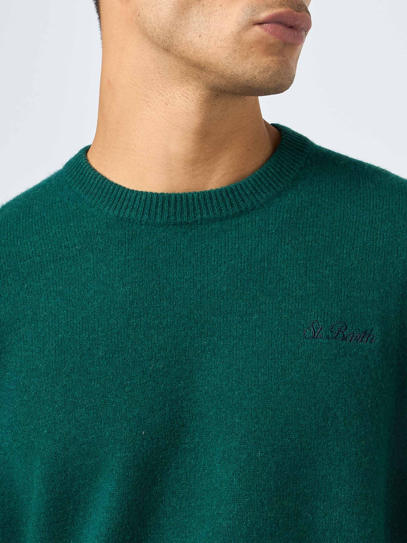 Maglia da uomo girocollo verde con ricamo St. Barth